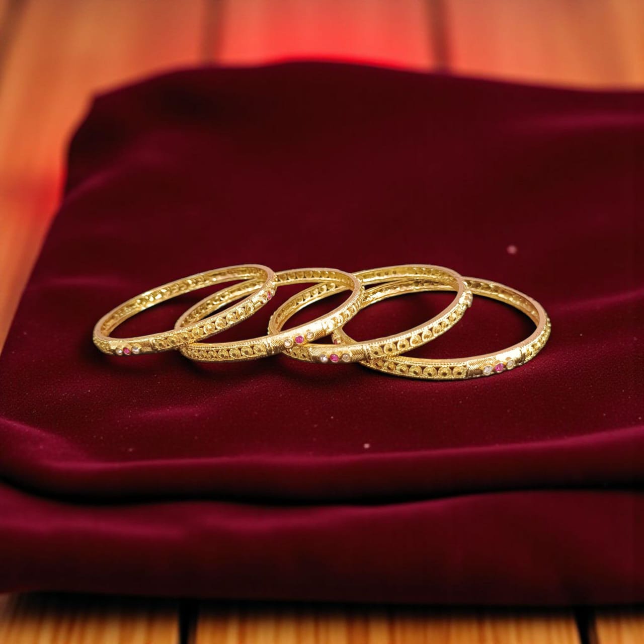 Fancy Gold Plated Indian Bangles - 4 Pieces