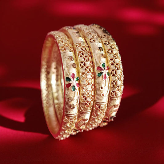 Shiny Gold Plated Bangles – Elegant Jewelry Set of 4