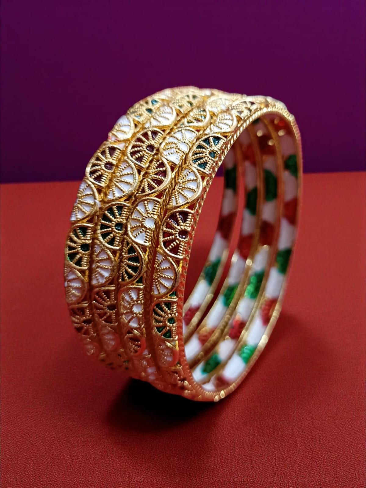 Fancy Gold Plated Designer Bangles – Set of 4