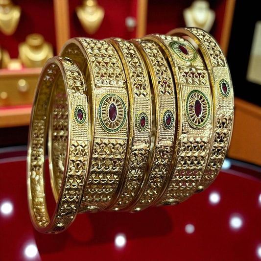 Fancy Gold Plated Indian Bangles - 6 Pieces