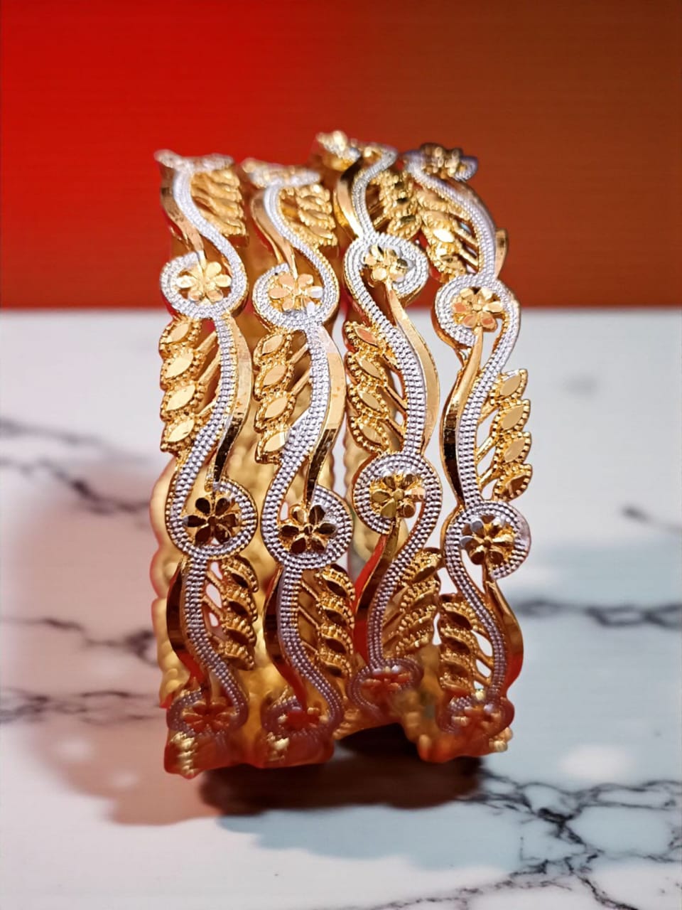 Fancy Gold Plated Indian Bangles - Set of 4