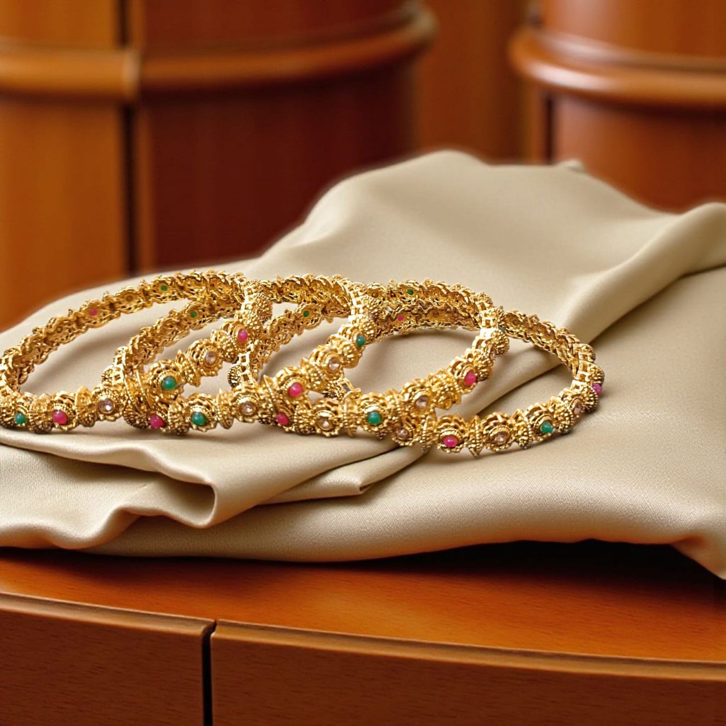 Fancy Gold Plated Indian Bangles - 4 Pieces