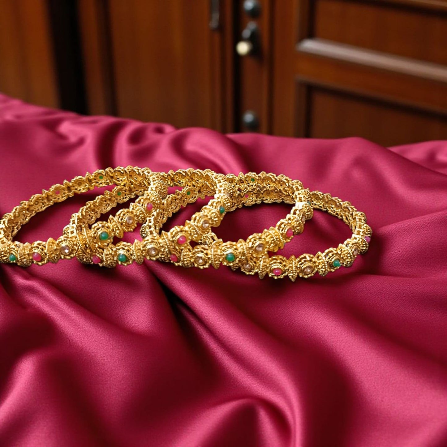 Fancy Gold Plated Indian Bangles - 4 Pieces