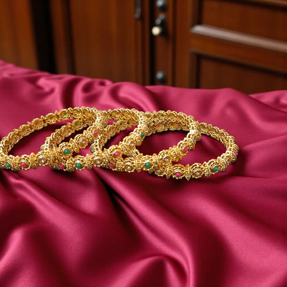 Fancy Gold Plated Indian Bangles - 4 Pieces