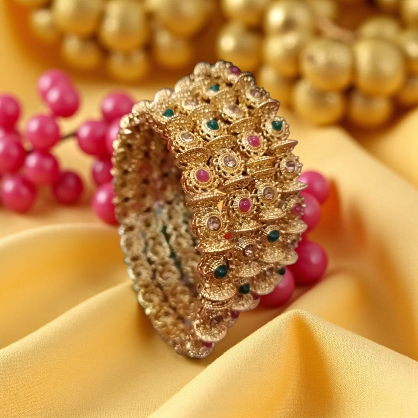 Fancy Gold Plated Indian Bangles - 4 Pieces
