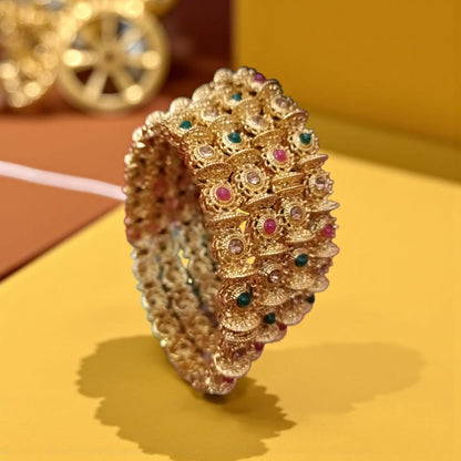 Fancy Gold Plated Indian Bangles - 4 Pieces