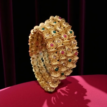 Fancy Gold Plated Indian Bangles - 4 Pieces