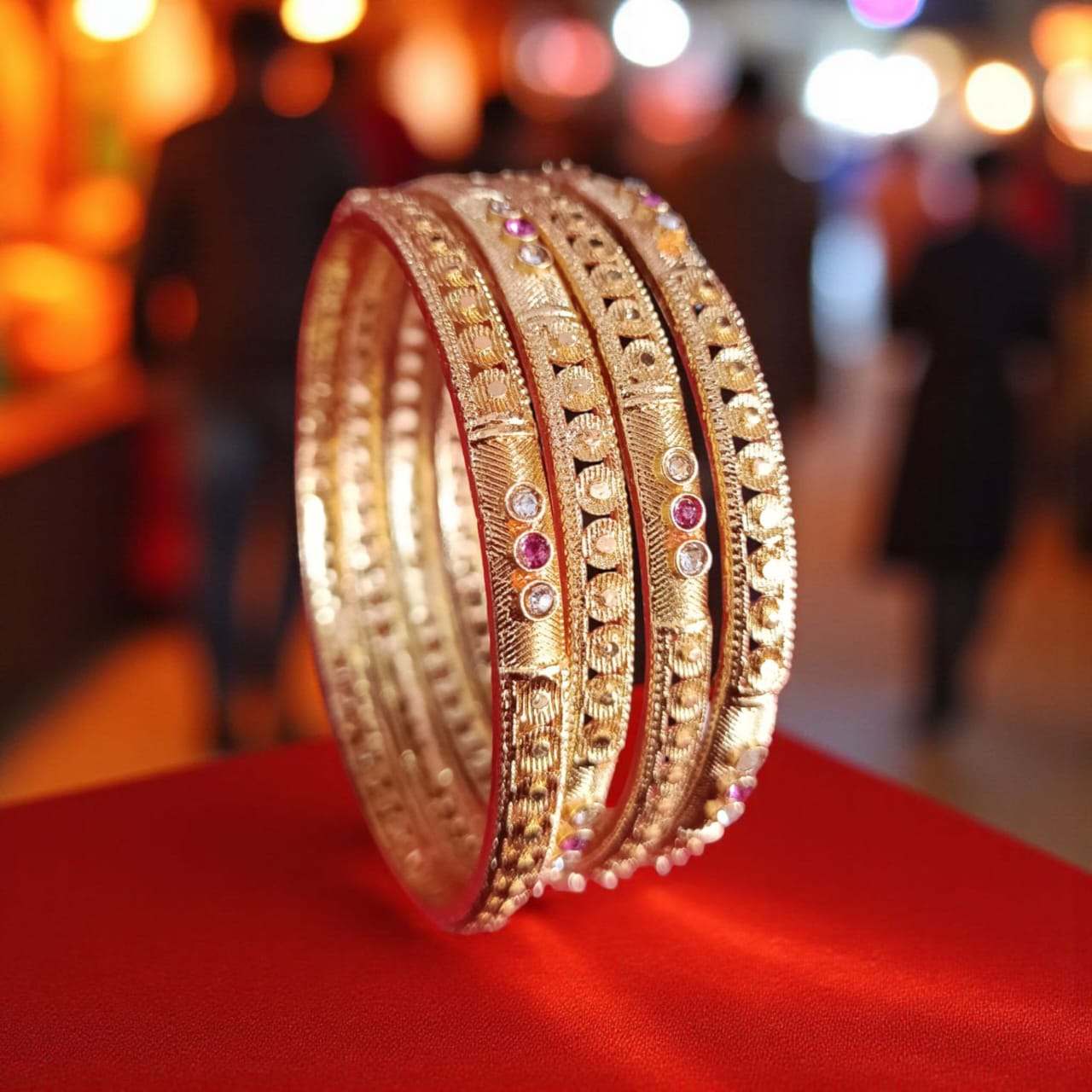 Fancy Gold Plated Indian Bangles - 4 Pieces
