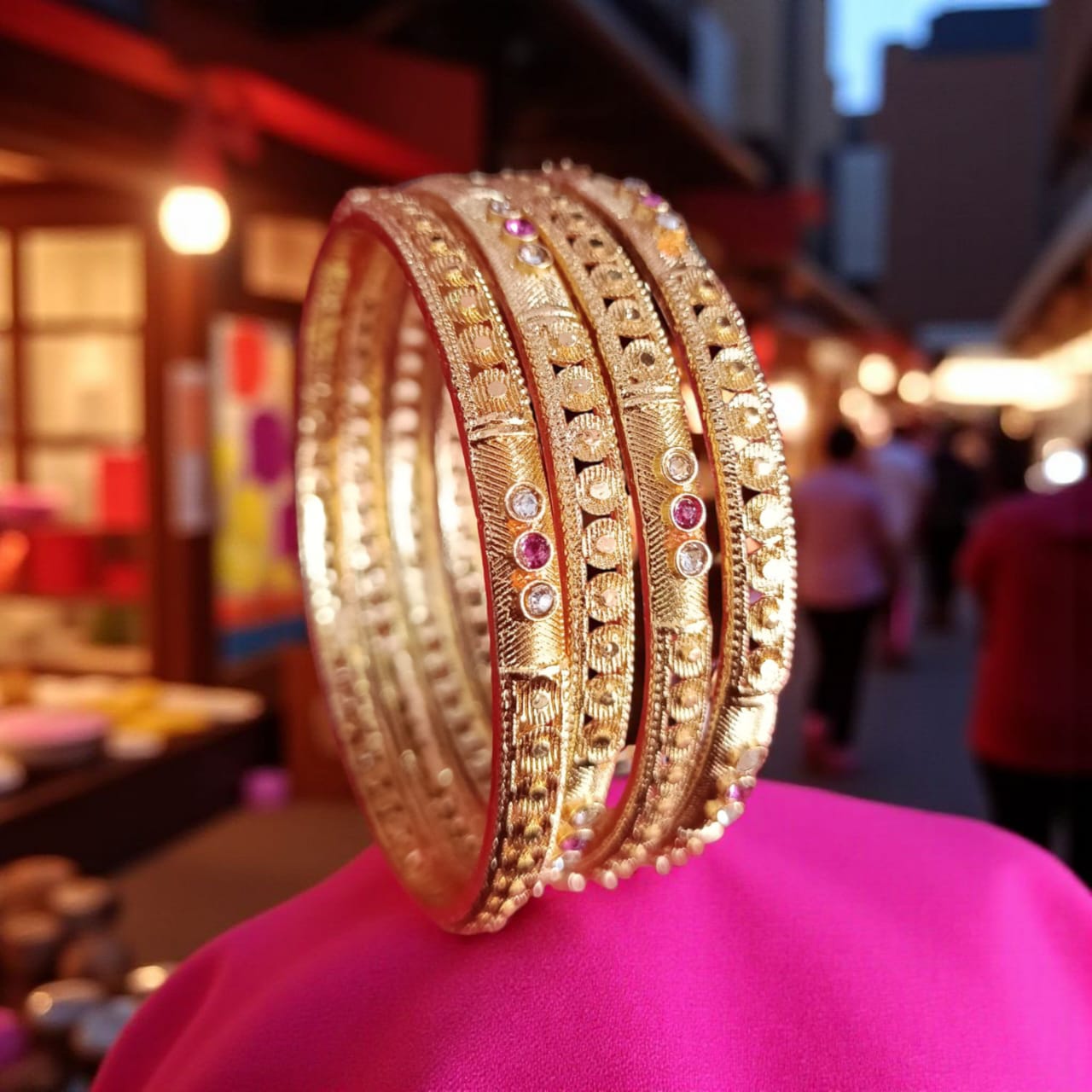 Fancy Gold Plated Indian Bangles - 4 Pieces