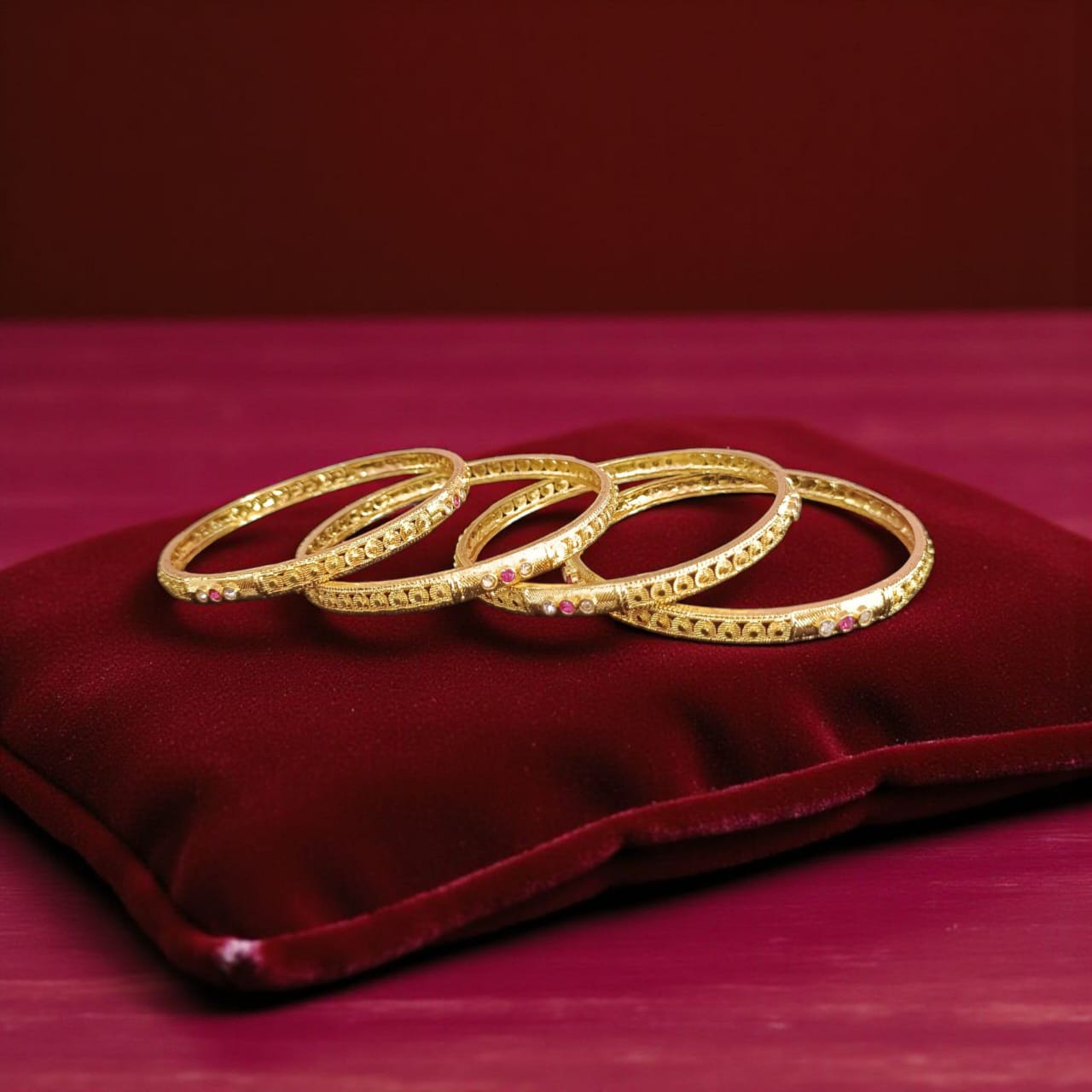 Fancy Gold Plated Indian Bangles - 4 Pieces