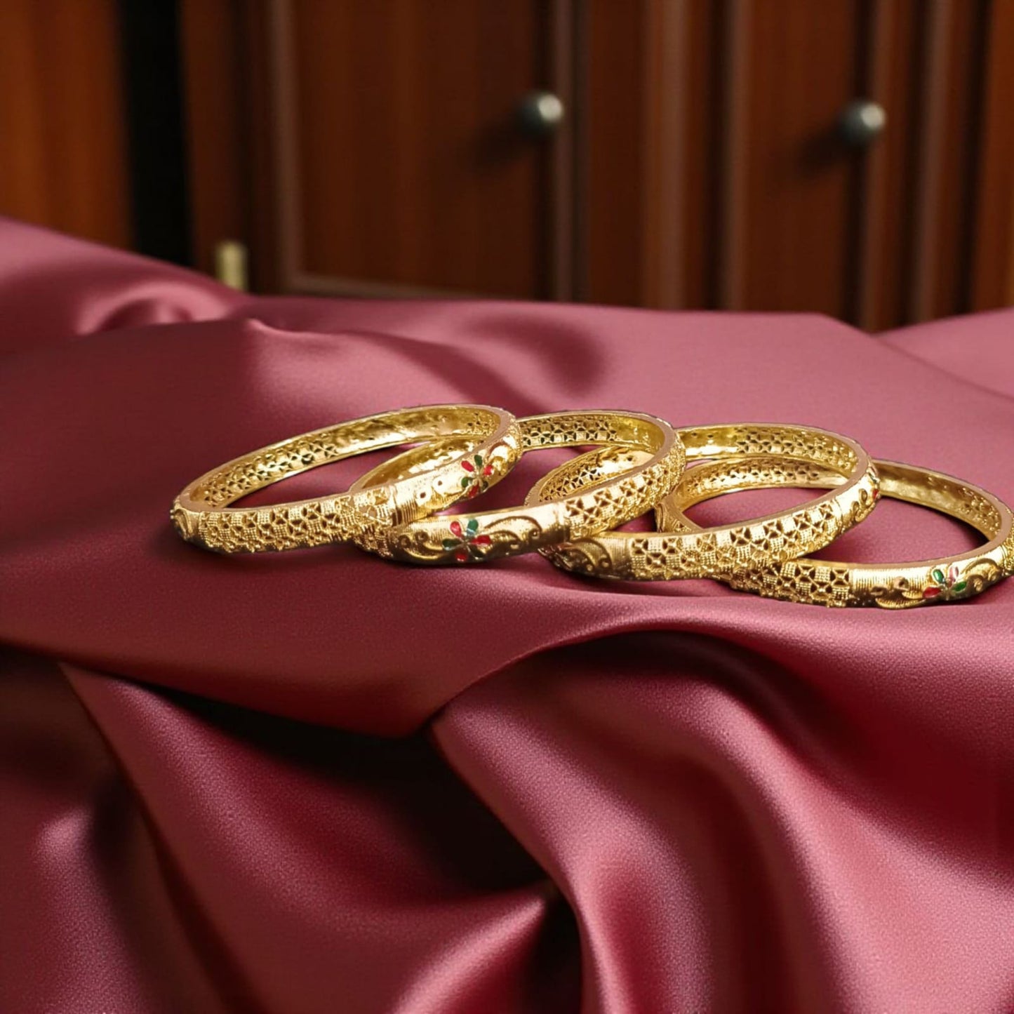 Shiny Gold Plated Bangles – Elegant Jewelry Set of 4