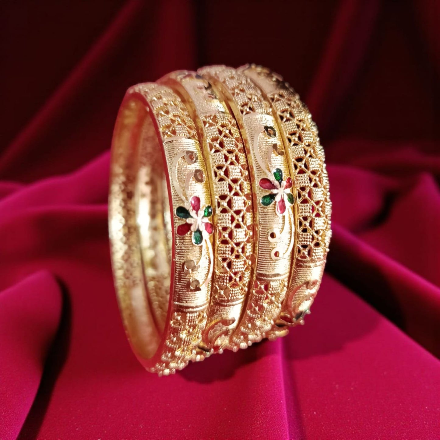 Shiny Gold Plated Bangles – Elegant Jewelry Set of 4
