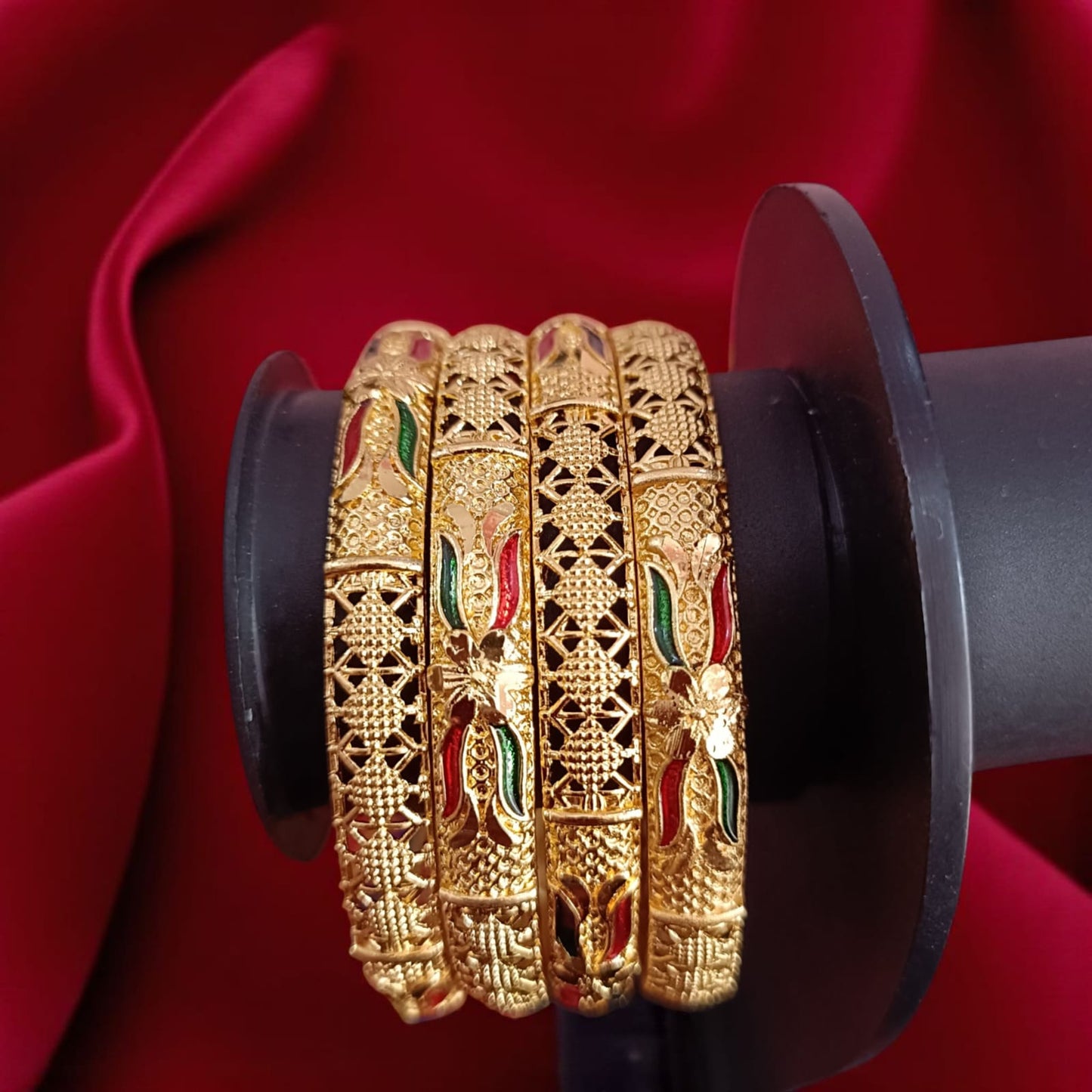 Fancy Gold Plated Indian Bangles - 4 Pieces