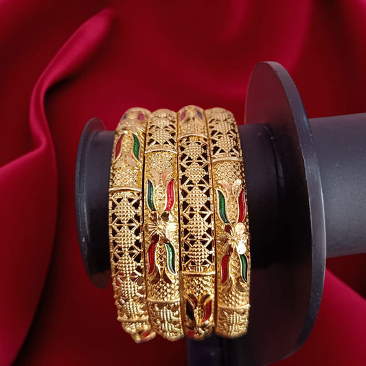 Fancy Gold Plated Indian Bangles - 4 Pieces