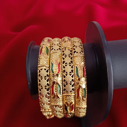 Fancy Gold Plated Indian Bangles - 4 Pieces