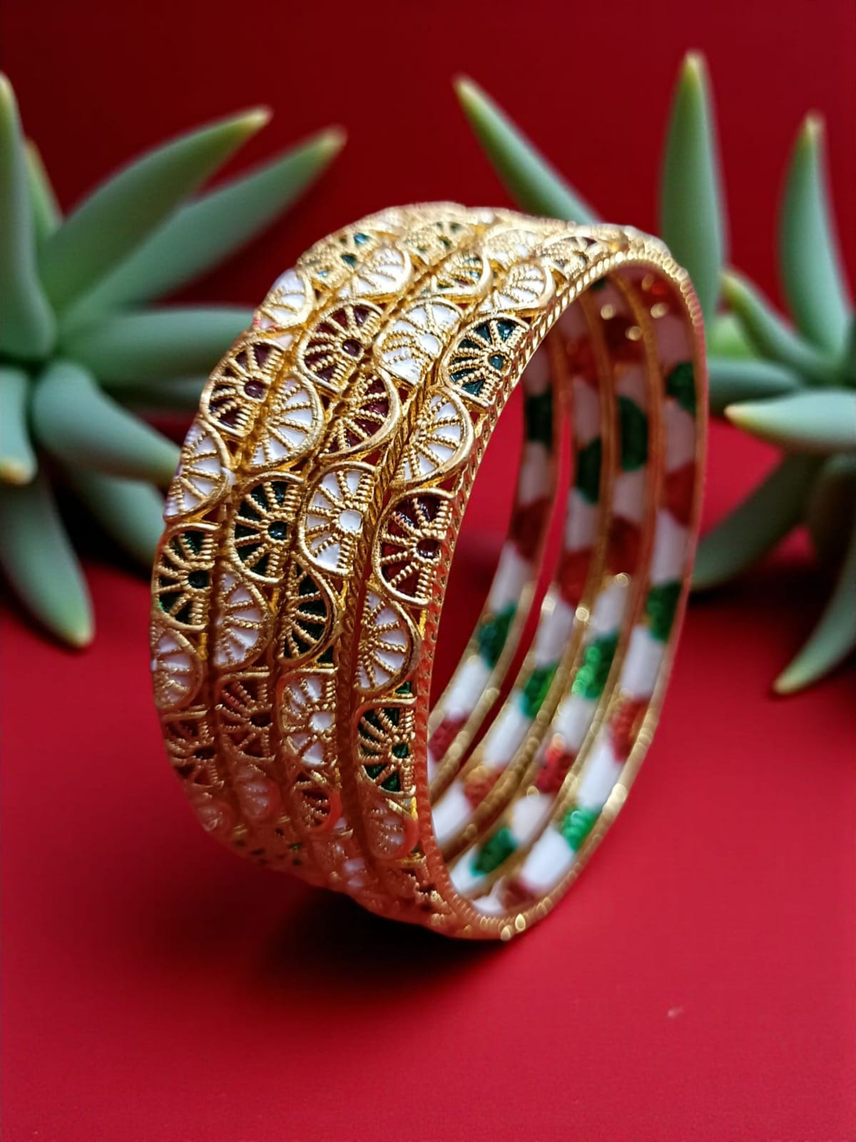 Fancy Gold Plated Designer Bangles – Set of 4