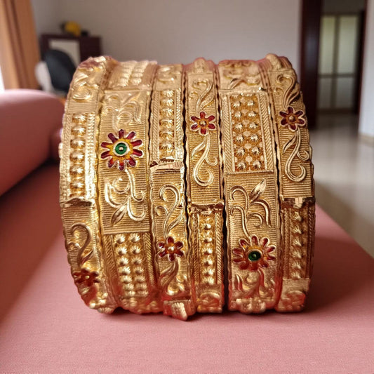 Elegant Gold Designer Bangles - 6 Pieces