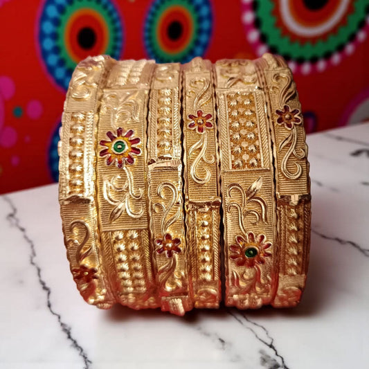 Elegant Gold Designer Bangles - 6 Pieces