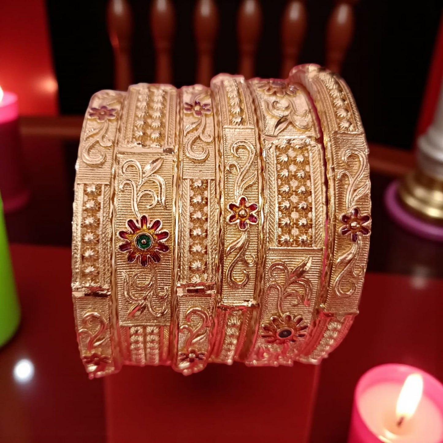 Elegant Gold Designer Bangles - 6 Pieces