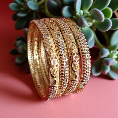 Traditional Gold Plated Indian Bangles - 4 Pieces
