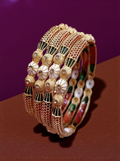 Elegant Gold Plated Bangles for Women – Set of 4