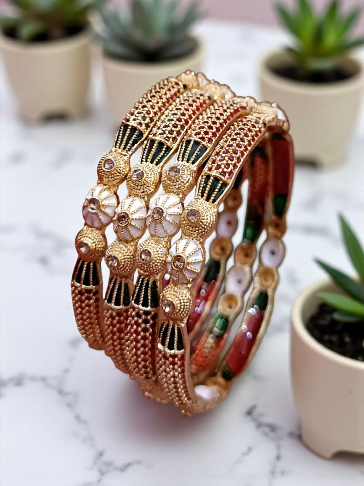 Elegant Gold Plated Bangles for Women – Set of 4