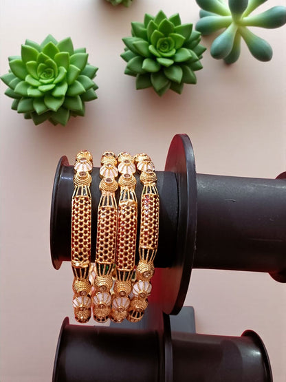 Elegant Gold Plated Bangles for Women – Set of 4
