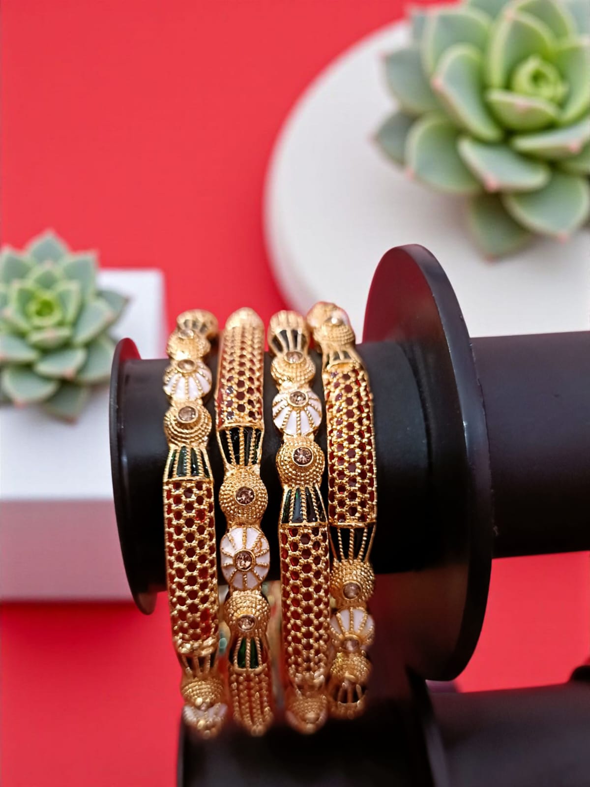 Elegant Gold Plated Bangles for Women – Set of 4