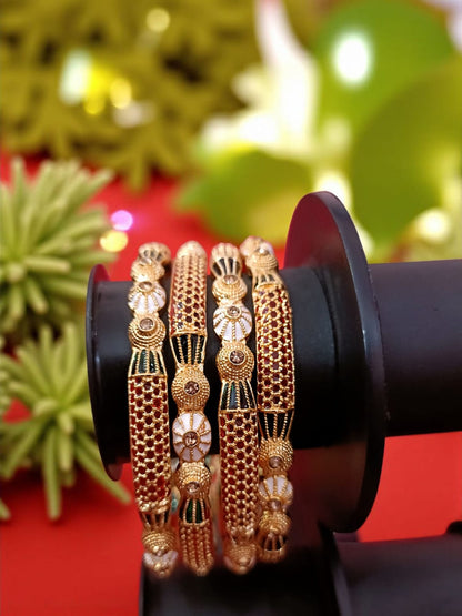 Elegant Gold Plated Bangles for Women – Set of 4