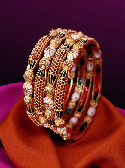 Elegant Gold Plated Bangles for Women – Set of 4
