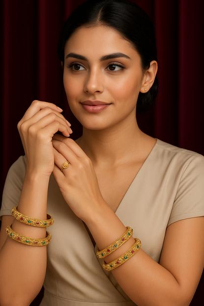 Fancy Gold Plated Indian Bangles - 4 Pieces