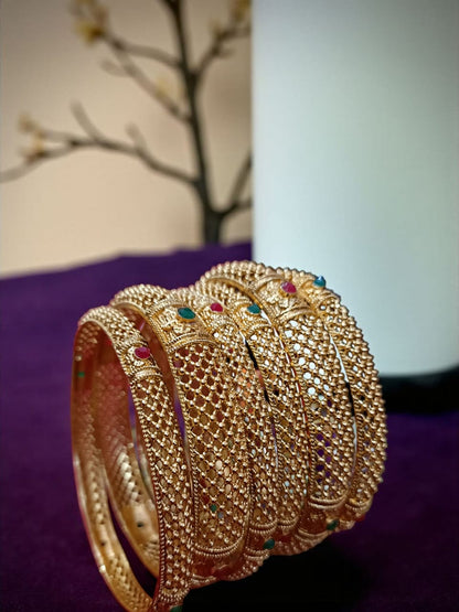 Traditional Gold Plated Indian Bangles - 6 Pieces