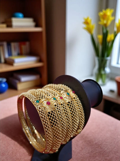 Traditional Gold Plated Indian Bangles - 6 Pieces