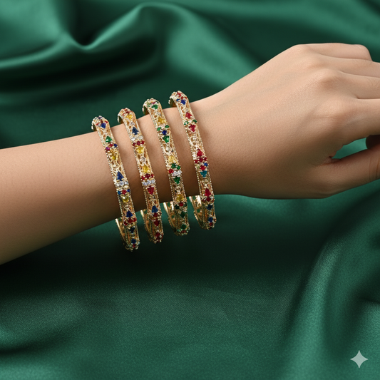 Festive Gold Designer Bangles – 4 Piece Jewelry Set