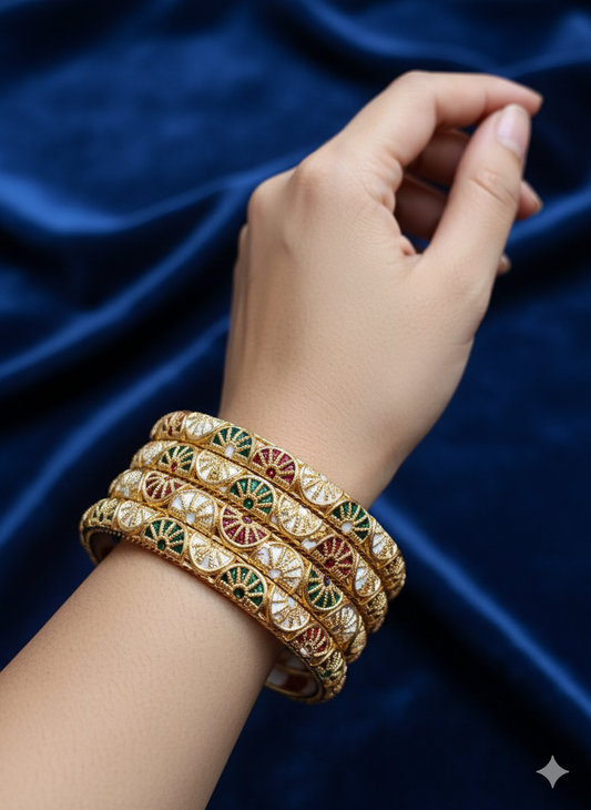 Fancy Gold Plated Designer Bangles – Set of 4
