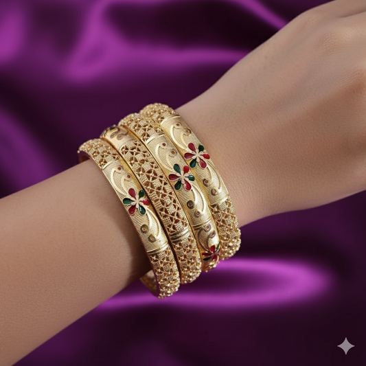 Shiny Gold Plated Bangles – Elegant Jewelry Set of 4
