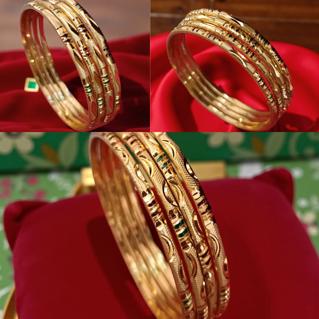 Combo of 3 Pairs Gold-Plated Designer Bangles (4 Bangles in Each Pair) – Traditional & Elegant