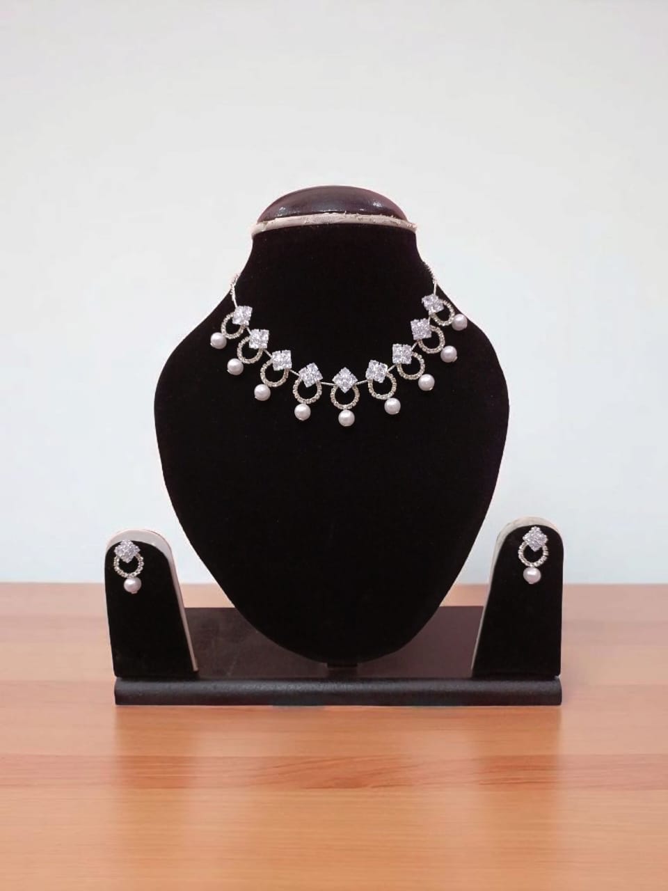 Elegant AD Necklace Set with Pearl Drops & Earrings – Anti-Tarnish Jewelry