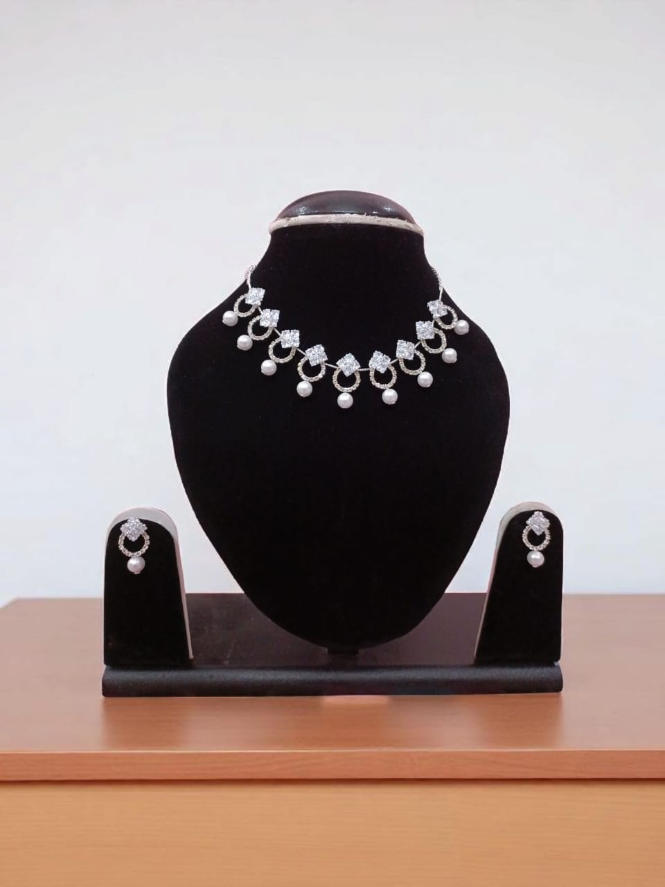 Elegant AD Necklace Set with Pearl Drops & Earrings – Anti-Tarnish Jewelry