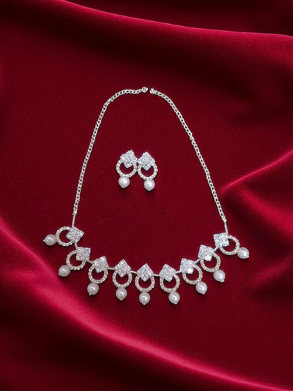 Elegant AD Necklace Set with Pearl Drops & Earrings – Anti-Tarnish Jewelry