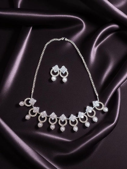 Elegant AD Necklace Set with Pearl Drops & Earrings – Anti-Tarnish Jewelry