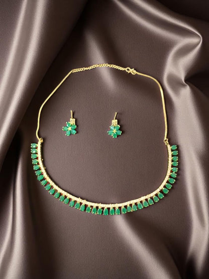 Elegant Green Stone Necklace Set with Earrings – Gold Plated Jewelry