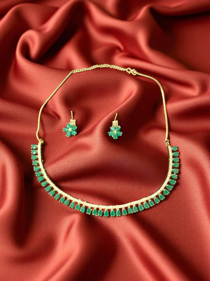Elegant Green Stone Necklace Set with Earrings – Gold Plated Jewelry