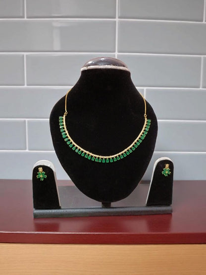 Elegant Green Stone Necklace Set with Earrings – Gold Plated Jewelry