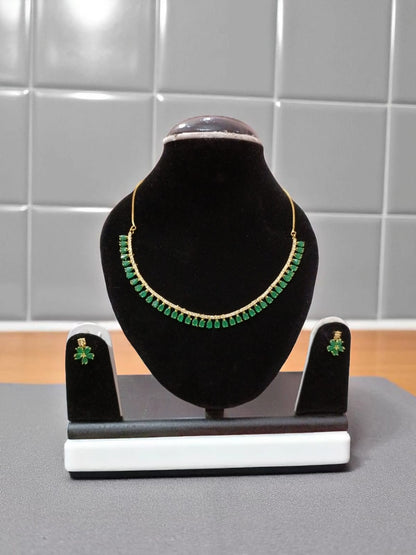 Elegant Green Stone Necklace Set with Earrings – Gold Plated Jewelry