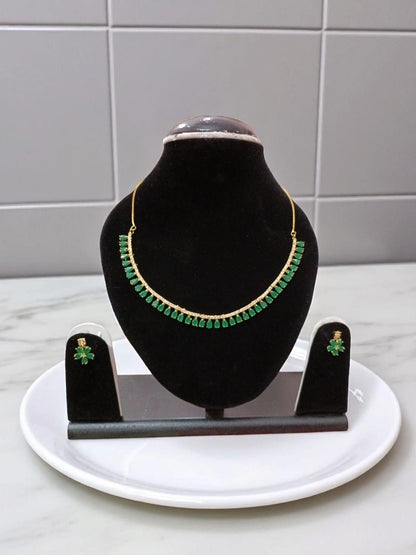 Elegant Green Stone Necklace Set with Earrings – Gold Plated Jewelry