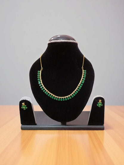 Elegant Green Stone Necklace Set with Earrings – Gold Plated Jewelry