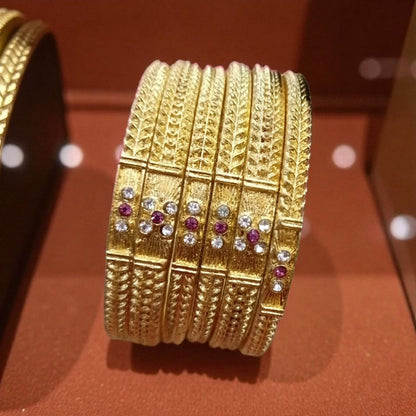 Fancy Gold Plated Indian Bangles - 6 Pieces