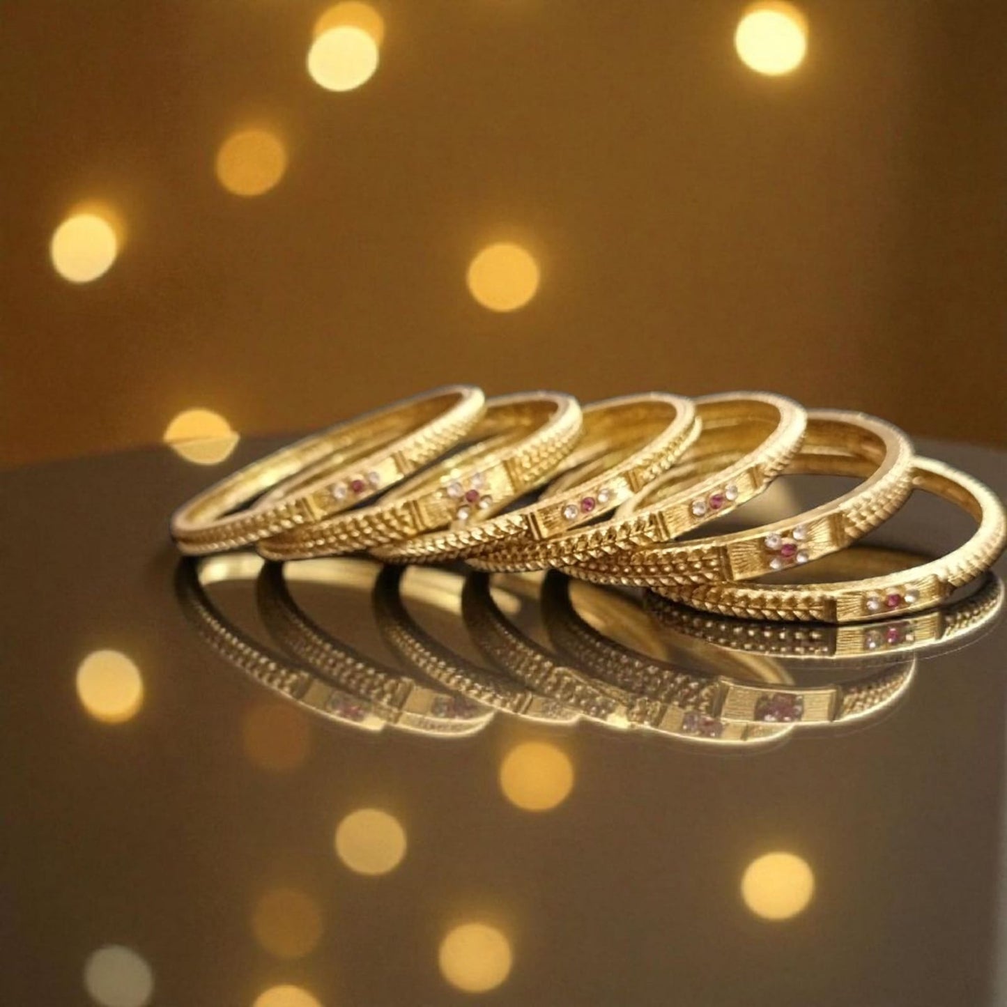 Fancy Gold Plated Indian Bangles - 6 Pieces