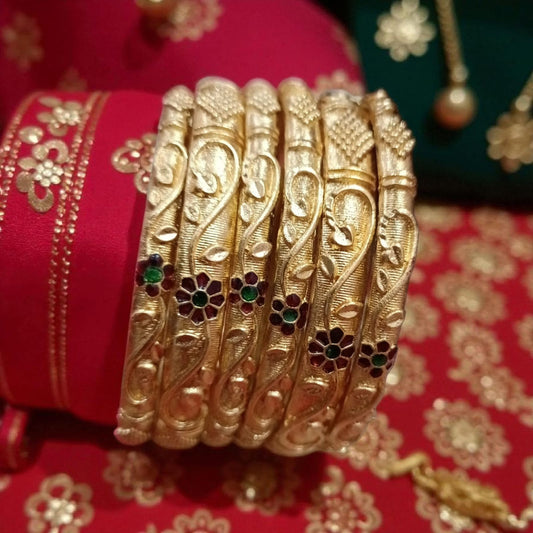 Fancy Gold Plated Indian Bangles - 6 Pieces